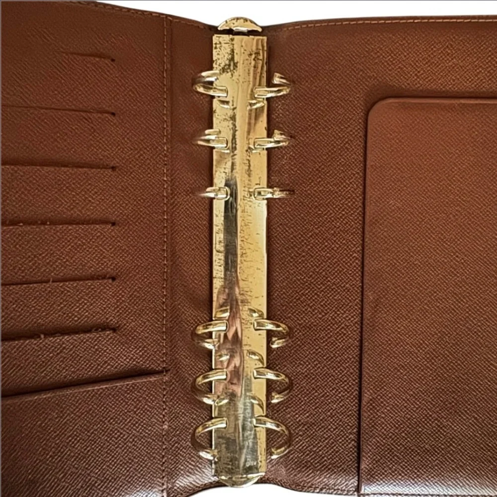🩷VINTAGE LOUIS VUITTON Brown Monogram Ring Agenda Cover Medium PM Gold-Tone HW